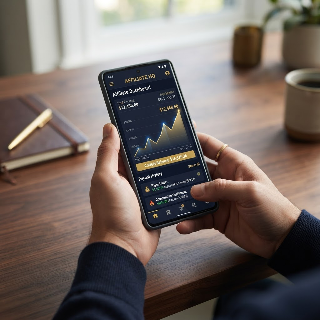 Mobile affiliate earnings app with payout notifications